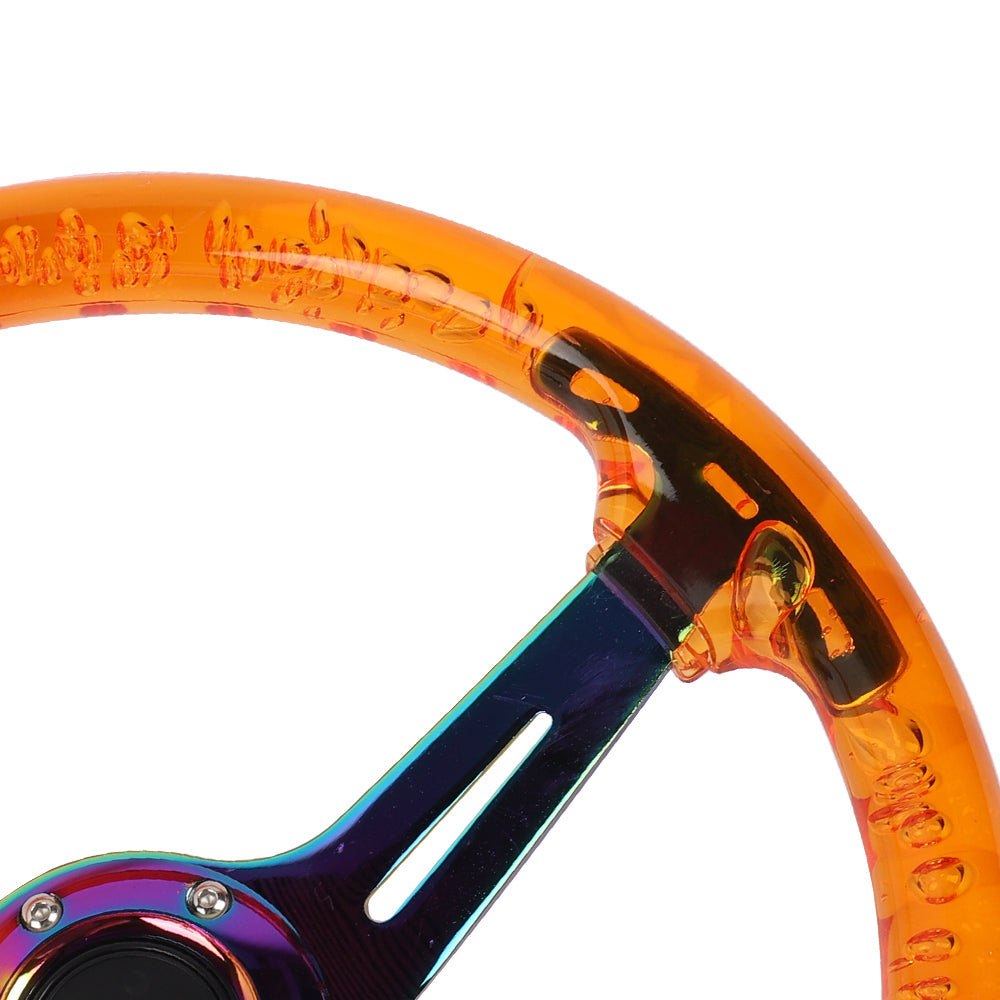 Brand New Universal 6-Hole 350mm Deep Dish Vip Orange Crystal Bubble Neo Spoke Steering Wheel