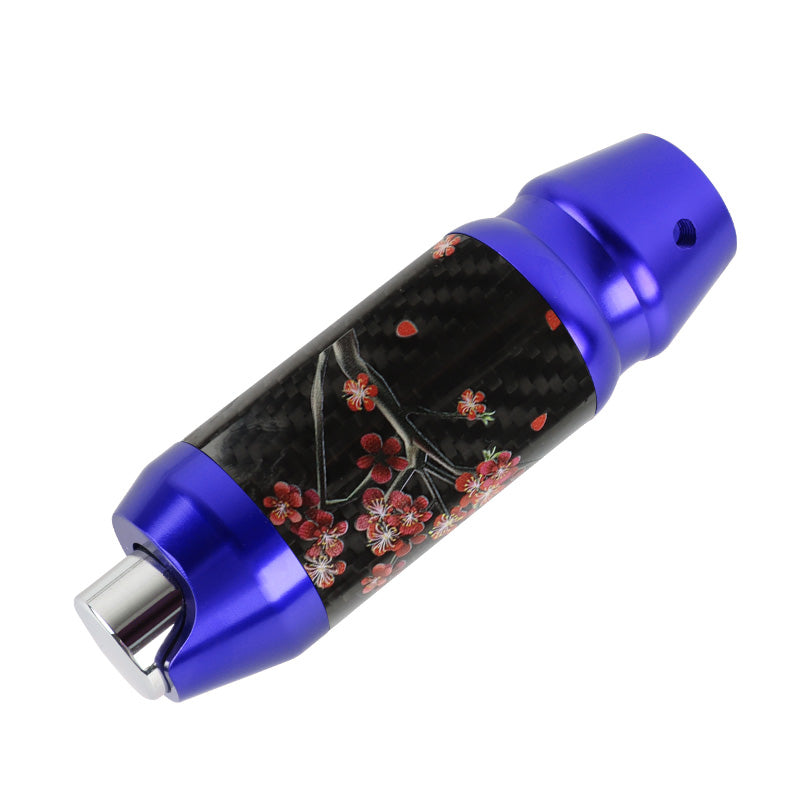 Brand New Universal Sakura Flowers Real Carbon Fiber Blue Aluminum Automatic Transmission Racing Gear Shift Knob