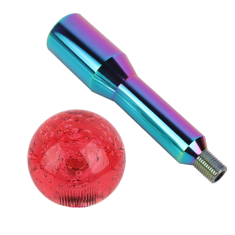 BRAND NEW UNIVERSAL V2 CRYSTAL BUBBLE RED ROUND BALL SHIFT KNOB MANUAL CAR RACING GEAR M8 M10 M12 & Neo Chrome Shifter Extender Extension