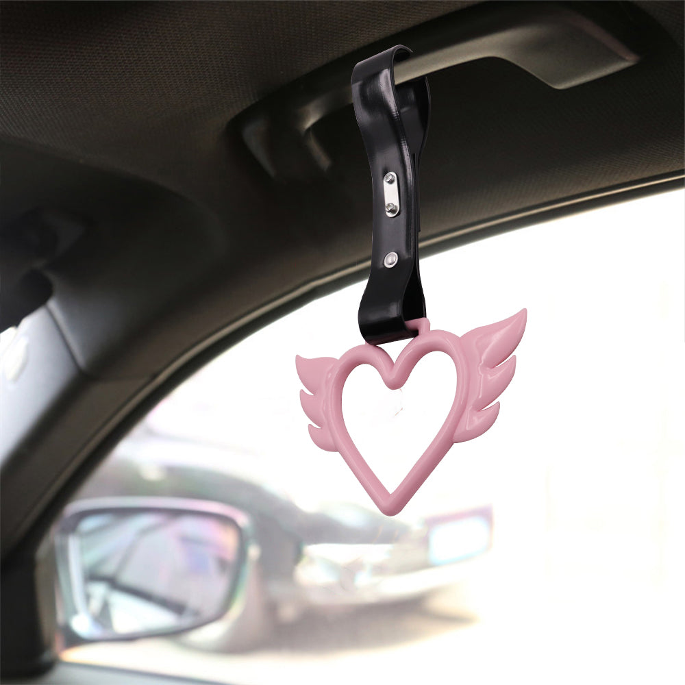 Brand New Angel Wing Heart Pink JDM TSURIKAWA Ring Subway Train Bus Handle Black Strap Charm Drift