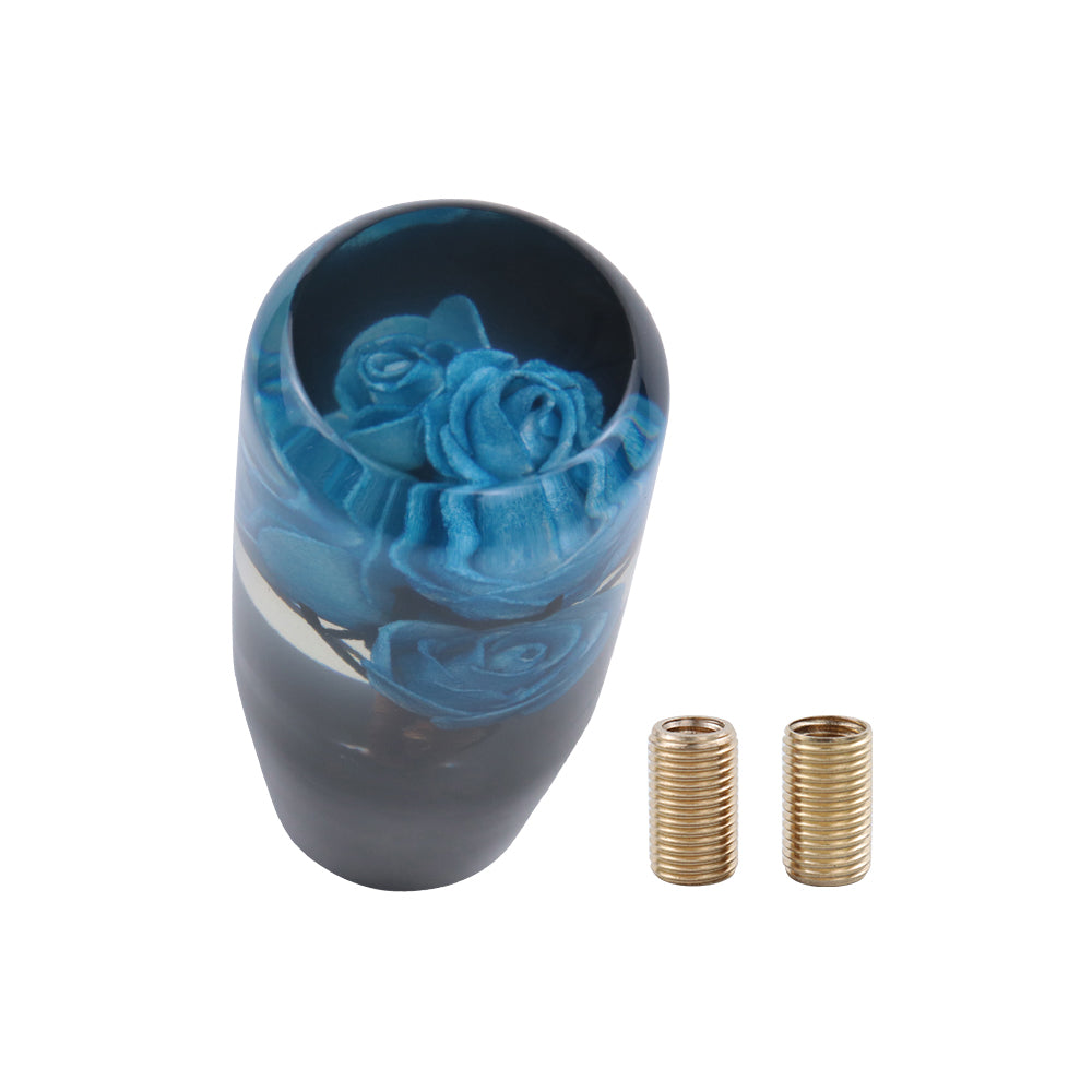 Brand New 1PCS Universal 10CM JDM Clear Blue Real Flowers Manual Car Black Base Racing Stick Shift Knob M8 M10 M12