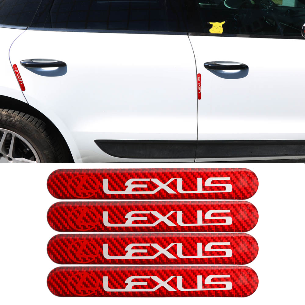 Brand New 4PCS LEXUS Real Carbon Fiber Red Car Trunk Side Fenders Door Badge Scratch Guard Sticker