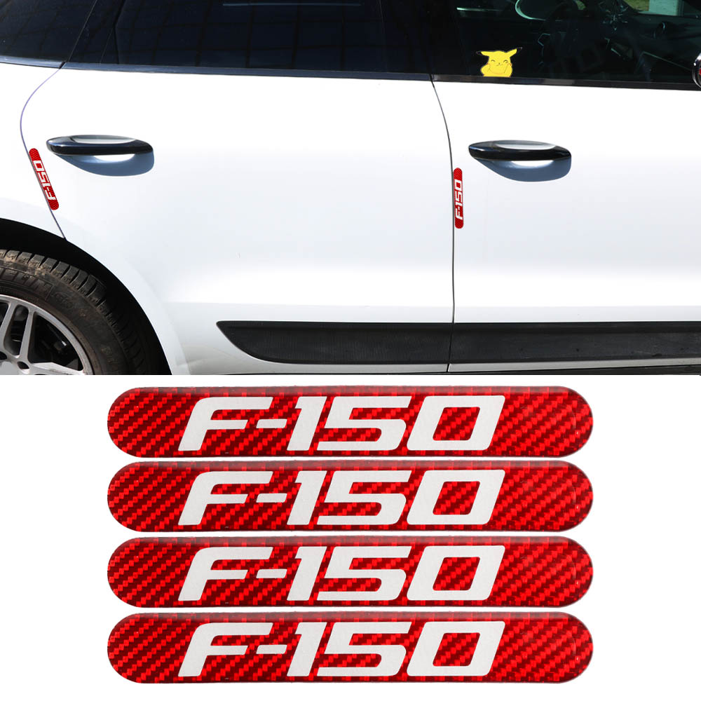 Brand New 4PCS F150 Real Carbon Fiber Red Car Trunk Side Fenders Door Badge Scratch Guard Sticker