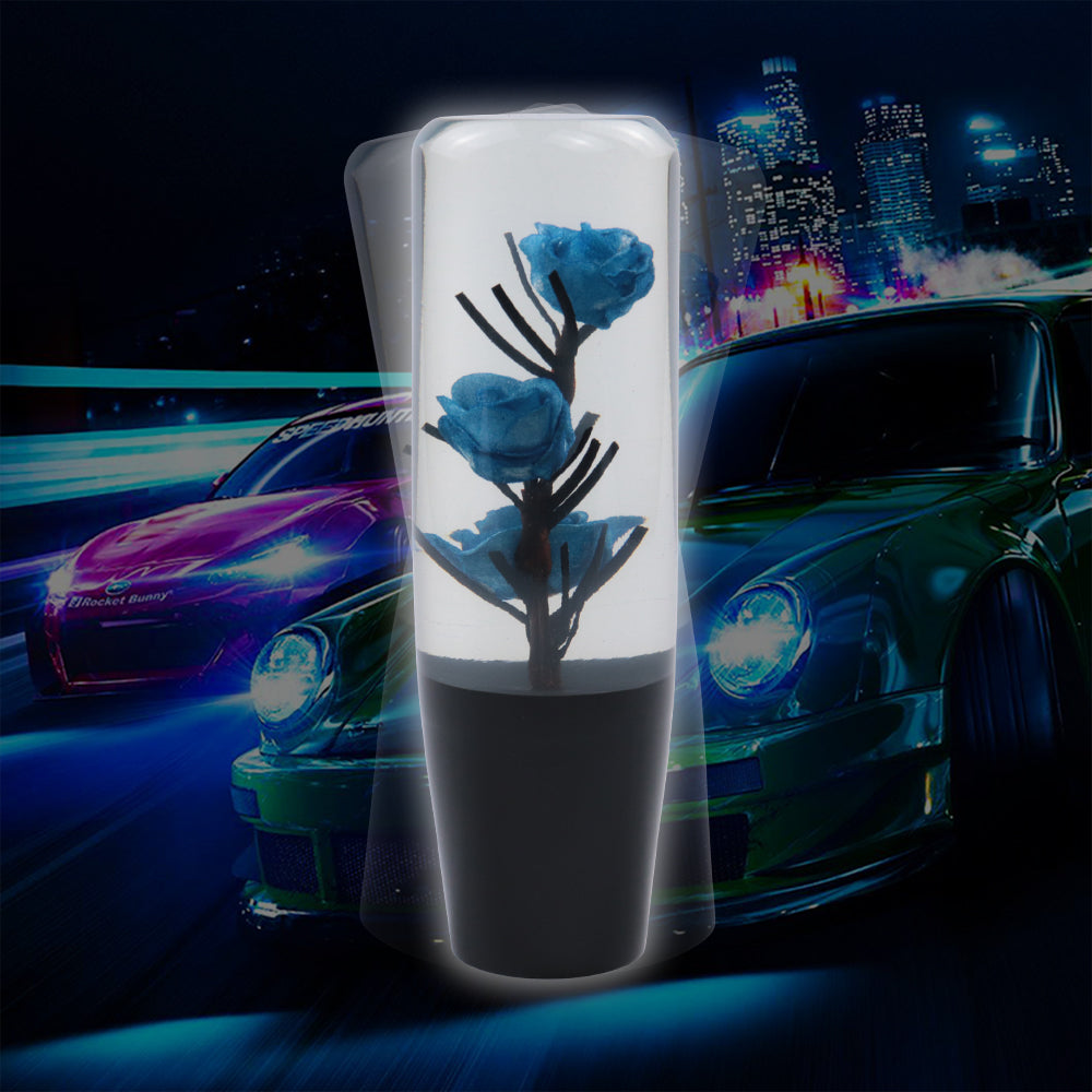 Brand New 1PCS Universal 15CM JDM Clear Blue Real Flowers Manual Car Black Base Racing Stick Shift Knob M8 M10 M12