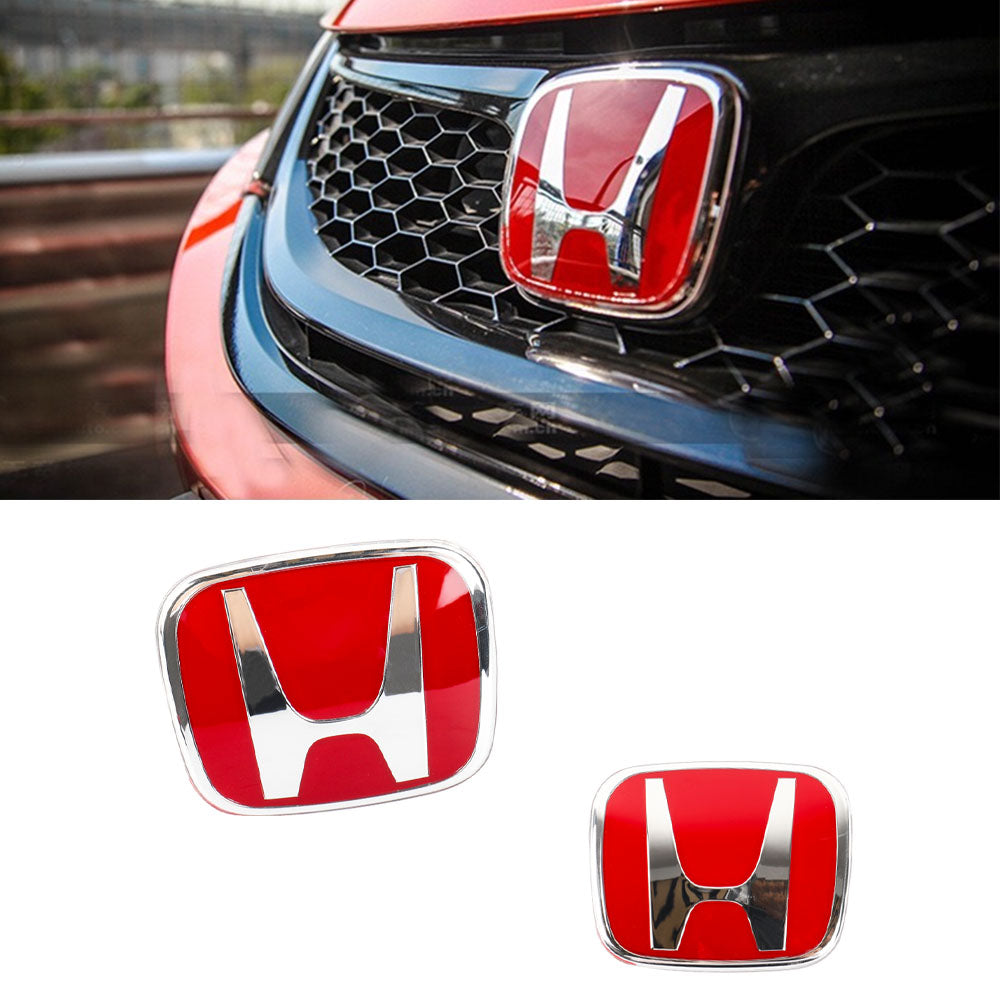 BRAND NEW 3PCS HONDA RED FRONT+REAR+STEERIING JDM EMBLEM SET FOR CIVIC 2012-2015 4DR