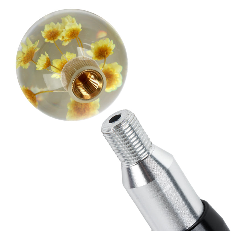 Brand New Universal Round Ball Crystal Clear Yellow Flowers Automatic Gear Shift Knob Shifter