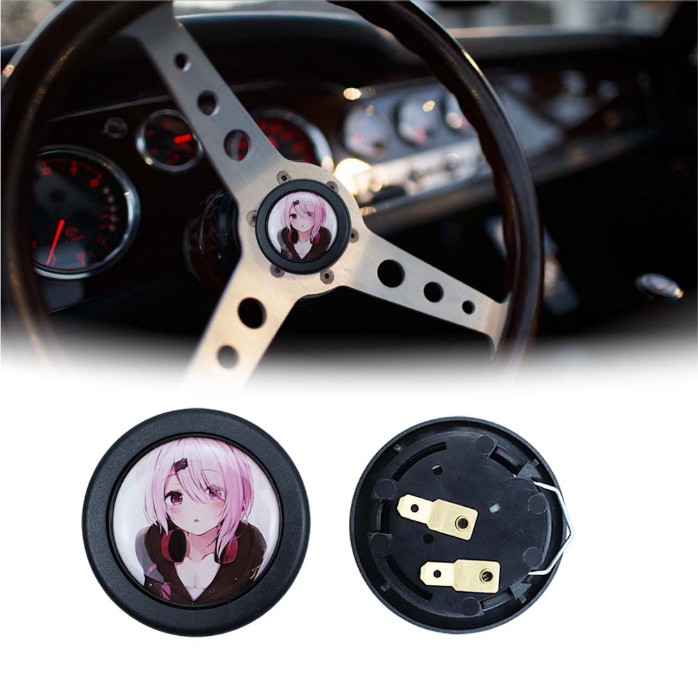 Brand New Universal Anime Hentai Car Horn Button Black Steering Wheel Center Cap