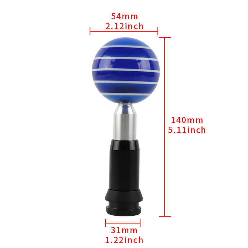 Brand New Jdm Universal Glossy Blue W/White Stripes Round Ball Automatic Shift Knob Shifter