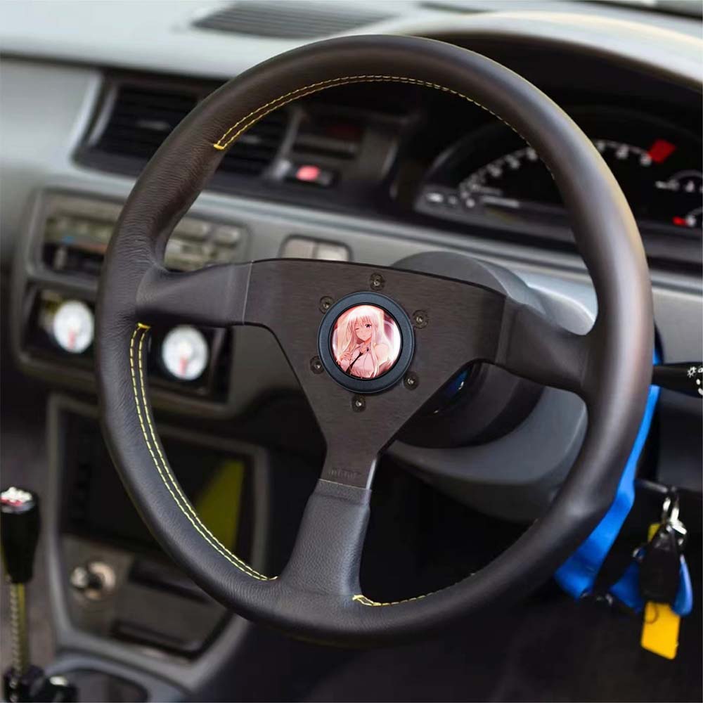 Brand New Universal Anime Hentai Car Horn Button Black Steering Wheel Center Cap