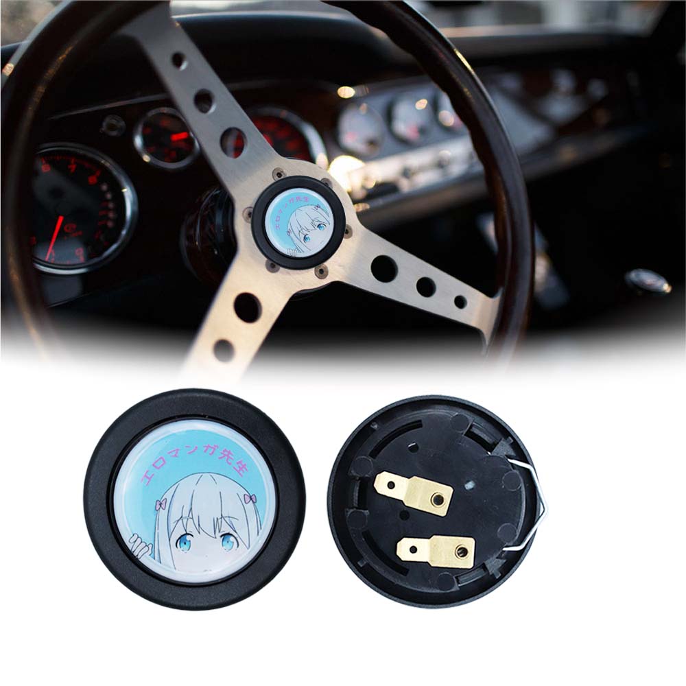 Brand New Universal Anime Hentai Car Horn Button Black Steering Wheel Center Cap