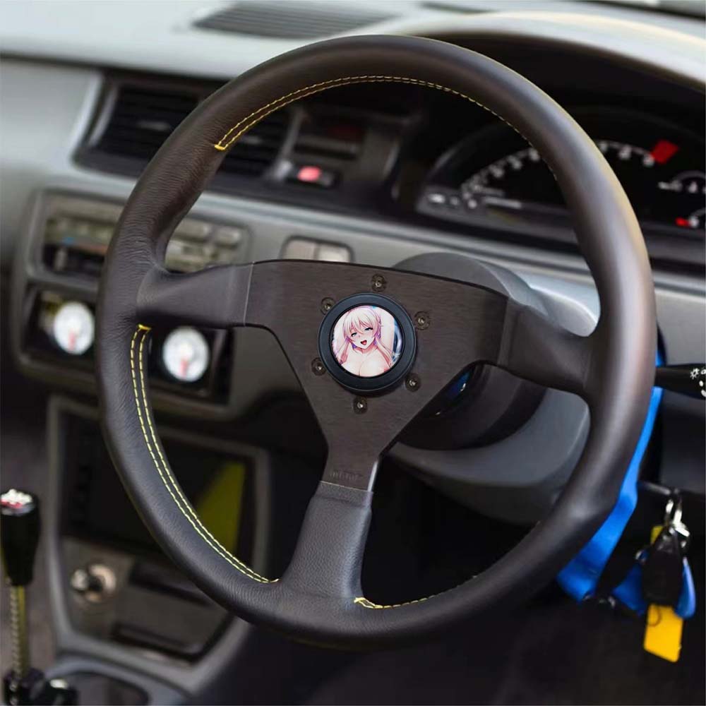 Brand New Universal Anime Hentai Car Horn Button Black Steering Wheel Center Cap