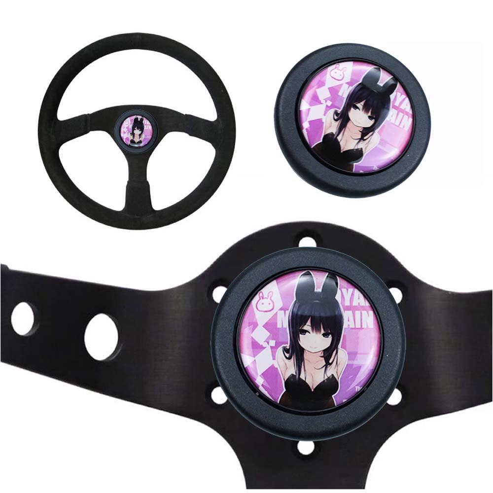 Brand New Universal Anime Hentai Car Horn Button Black Steering Wheel Center Cap