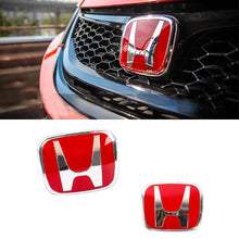 Load image into Gallery viewer, BRAND NEW 3PCS HONDA RED FRONT+REAR+STEERIING JDM EMBLEM SET FOR CIVIC 2016-2021 4DR SEDAN &amp; HATCHBACK