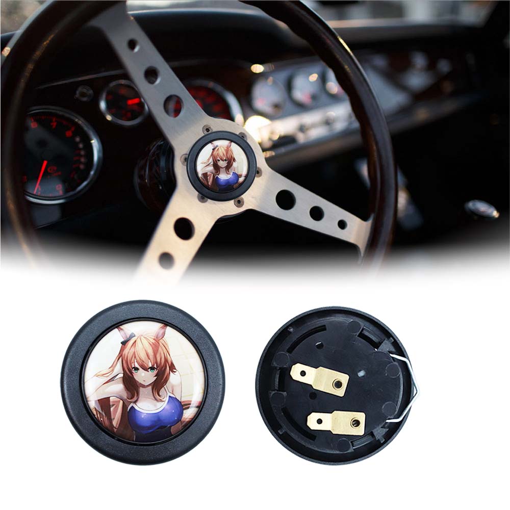 Brand New Universal Anime Hentai Car Horn Button Black Steering Wheel Center Cap