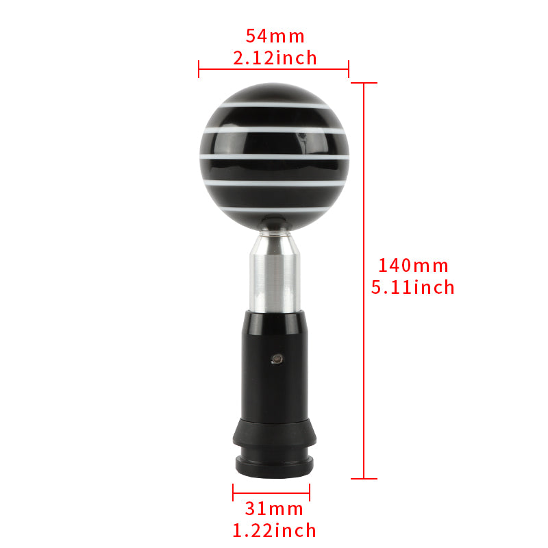 Brand New Jdm Universal Glossy Black W/White Stripes Round Ball Automatic Shift Knob Shifter