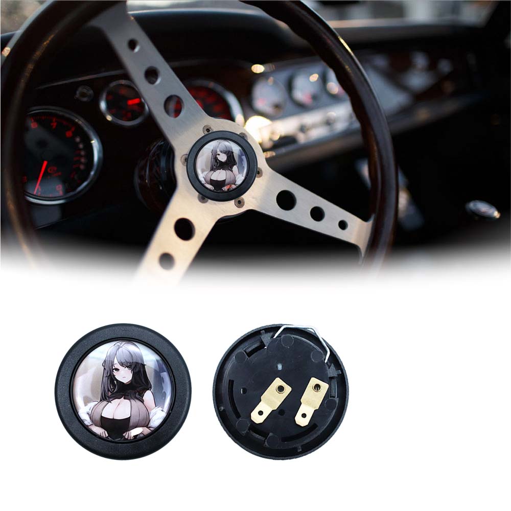 Brand New Universal Anime Hentai Car Horn Button Black Steering Wheel Center Cap