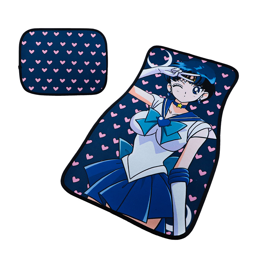 Brand New 4PCS UNIVERSAL ANIME SAILOR MERCURY Racing Fabric Car Floor Mats Interior Carpets