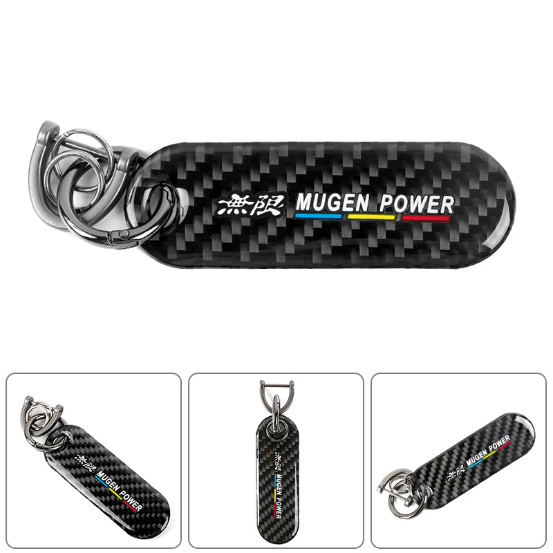 Brand New Universal 100% Real Carbon Fiber Keychain Key Ring Mugen Power