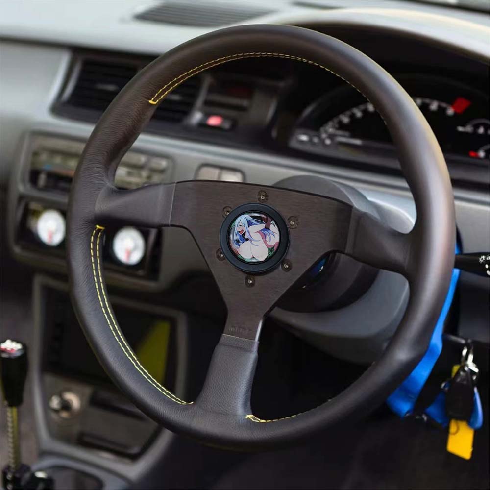 Brand New Universal Anime Hentai Car Horn Button Black Steering Wheel Center Cap