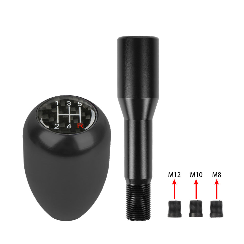 Brand New Universal Real Carbon Sticker 5 Speed Aluminum Manual Gear Stick Black Shift Knob M8 M10 M12 & Black Shifter Extender Extension