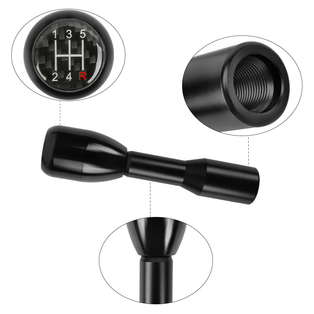 Brand New Universal Real Carbon Sticker 5 Speed Aluminum Manual Gear Stick Black Shift Knob M8 M10 M12 & Black Shifter Extender Extension