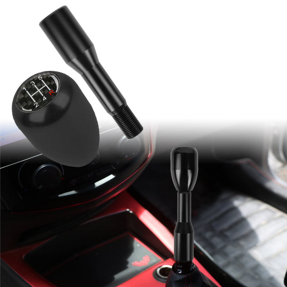 Brand New Universal Real Carbon Sticker 5 Speed Aluminum Manual Gear Stick Black Shift Knob M8 M10 M12 & Black Shifter Extender Extension