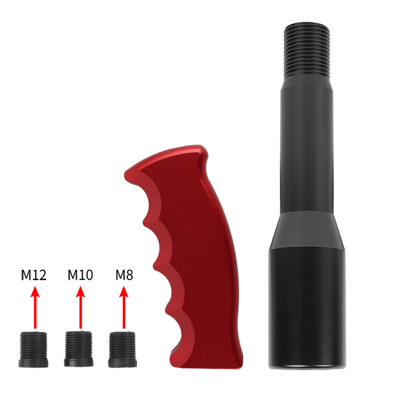 Brand New Universal Red Aluminum Slotted Pistol Grip Handle Manuel Gear Stick Shift Knob M8 M10 M12 & Black Shifter Extender Extension