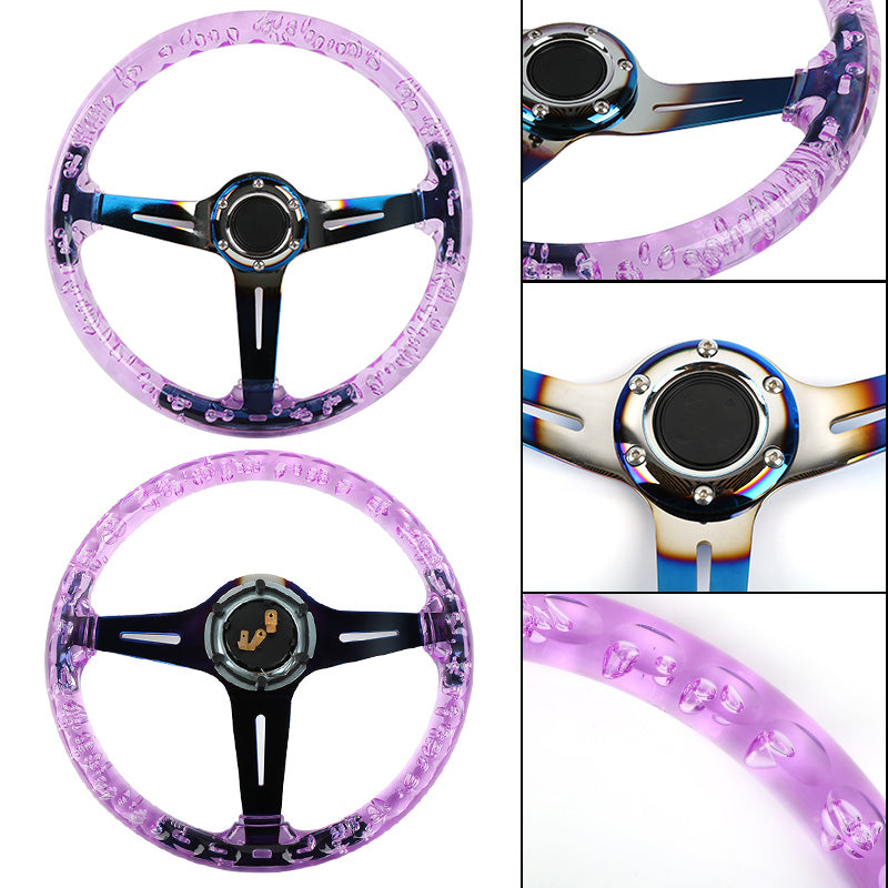 Brand New Universal 6-Hole 350mm Deep Dish Vip Purple Crystal Bubble Burnt Blue Spoke Steering Wheel