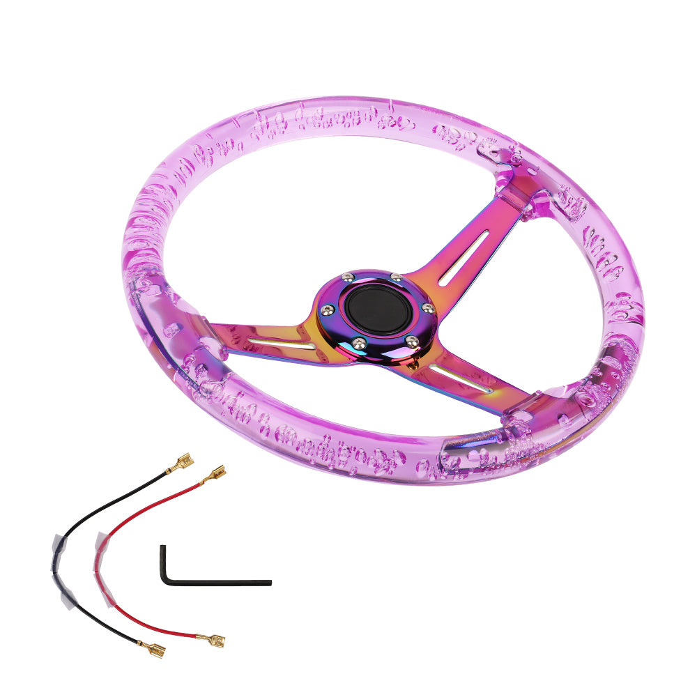 Brand New Universal 6-Hole 350mm Deep Dish Vip Purple Crystal Bubble Neo Spoke Steering Wheel