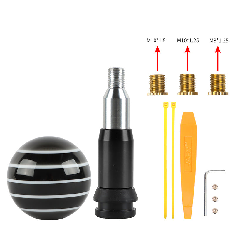 Brand New Jdm Universal Glossy Black W/White Stripes Round Ball Automatic Shift Knob Shifter