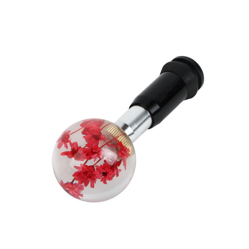 Brand New Universal Round Ball Crystal Clear Red Flowers Automatic Gear Shift Knob Shifter