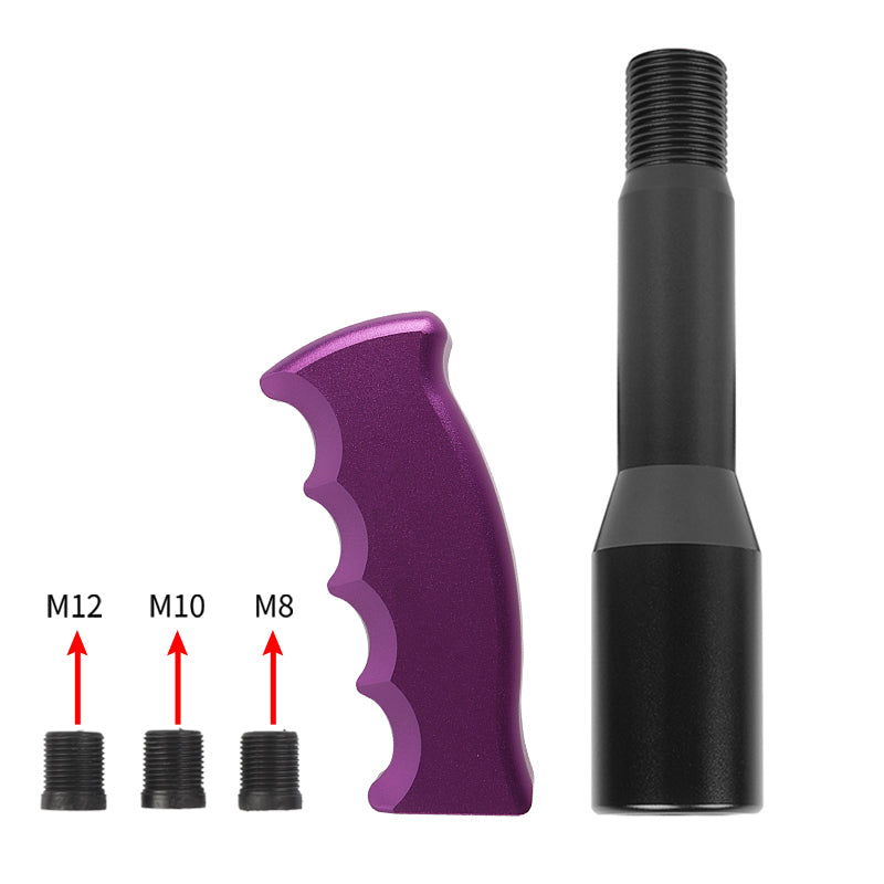 Brand New Universal Purple Aluminum Slotted Pistol Grip Handle Manuel Gear Stick Shift Knob M8 M10 M12 & Black Shifter Extender Extension