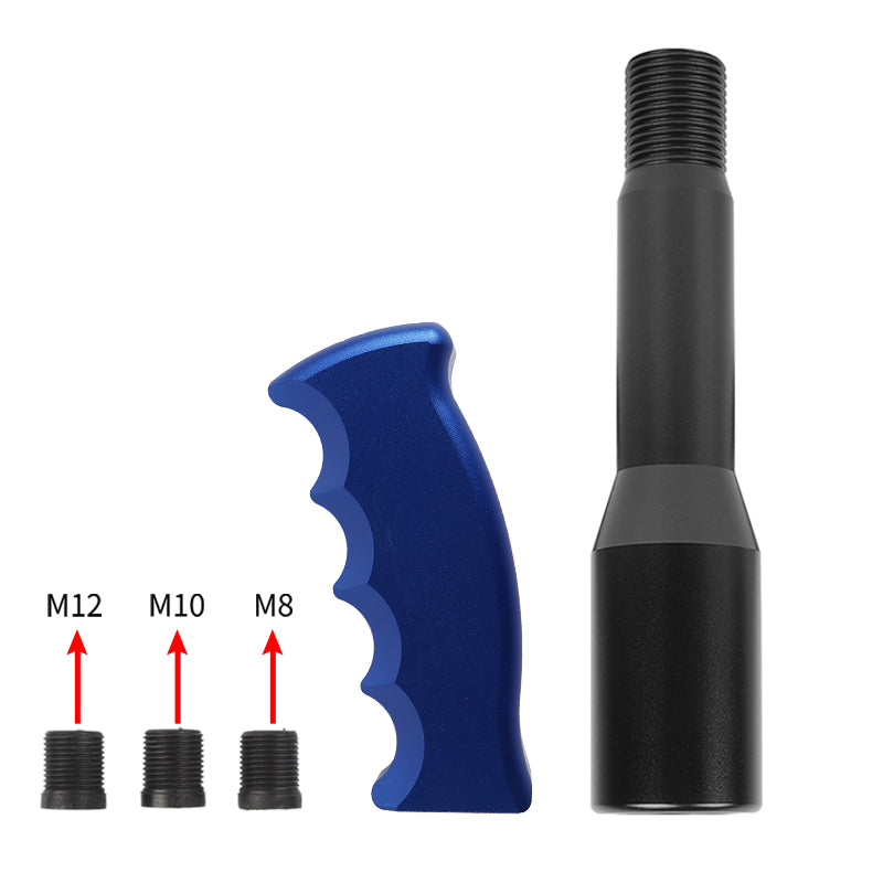 Brand New Universal Blue Aluminum Slotted Pistol Grip Handle Manuel Gear Stick Shift Knob M8 M10 M12 & Black Shifter Extender Extension