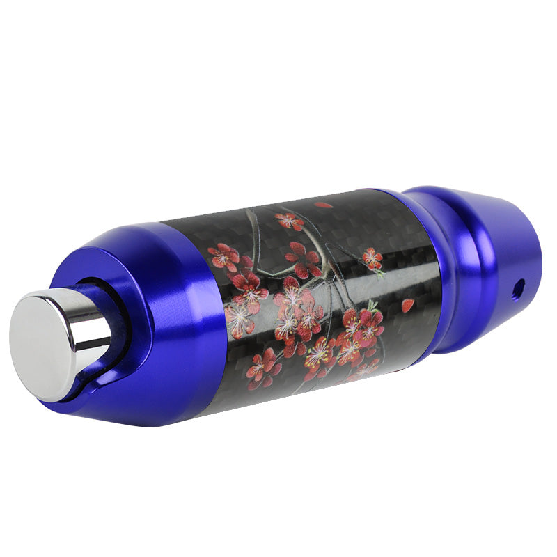 Brand New Universal Sakura Flowers Real Carbon Fiber Blue Aluminum Automatic Transmission Racing Gear Shift Knob