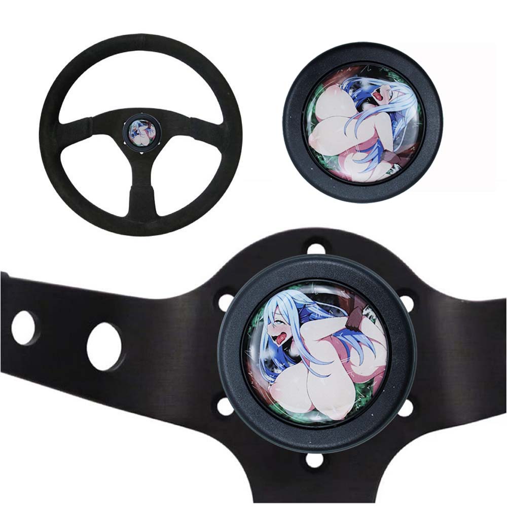 Brand New Universal Anime Hentai Car Horn Button Black Steering Wheel Center Cap