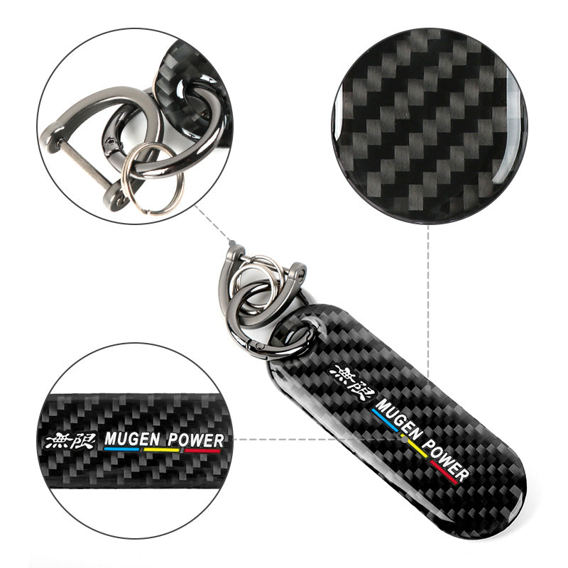 Brand New Universal 100% Real Carbon Fiber Keychain Key Ring Mugen Power