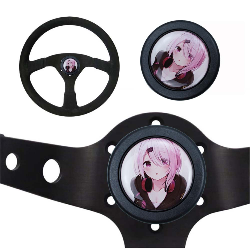 Brand New Universal Anime Hentai Car Horn Button Black Steering Wheel Center Cap