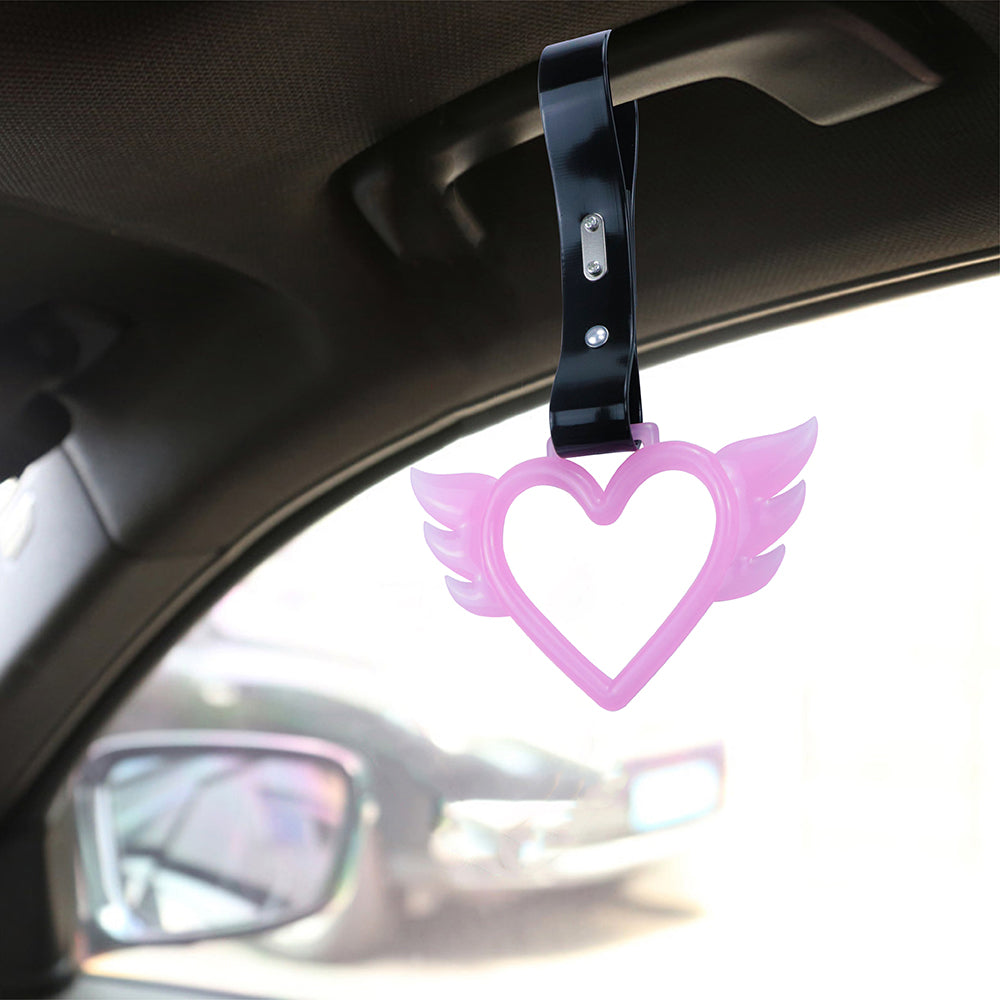 Brand New Angel Wing Heart Pink Glow In The Dark JDM TSURIKAWA Ring Subway Train Bus Handle Black Strap Charm Drift