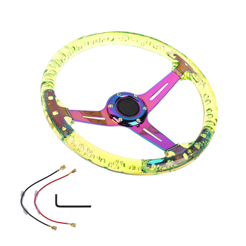 Brand New Universal JDM 6-Hole 350mm Deep Dish Vip Yellow Crystal Bubble Neo Spoke STEERING WHEEL