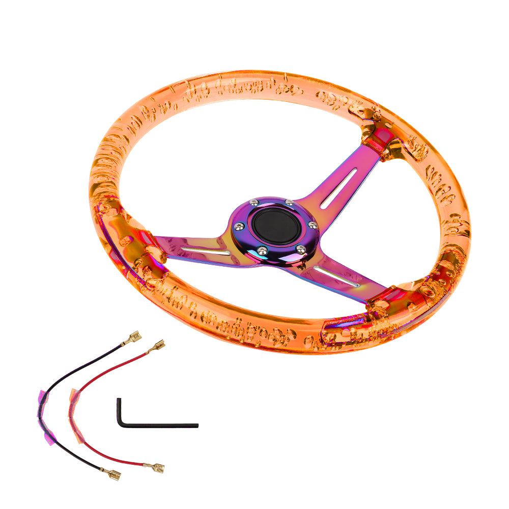 Brand New Universal 6-Hole 350mm Deep Dish Vip Orange Crystal Bubble Neo Spoke Steering Wheel