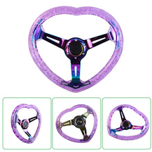 Load image into Gallery viewer, Brand New Universal 6-Hole 350MM Heart Purple Deep Dish Vip Crystal Bubble Neo Spoke Steering Wheel