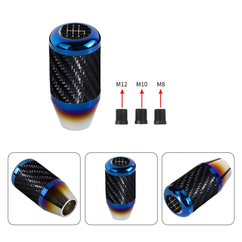 Brand New Universal 6 Speed Car Gear Manuel Stick Real Carbon Fiber / Burnt Blue Shift Knob M8 M10 M12