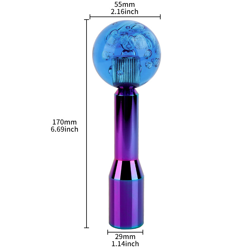 BRAND NEW UNIVERSAL V2 CRYSTAL BUBBLE BLUE ROUND BALL SHIFT KNOB MANUAL CAR RACING GEAR M8 M10 M12 & Neo Chrome Shifter Extender Extension