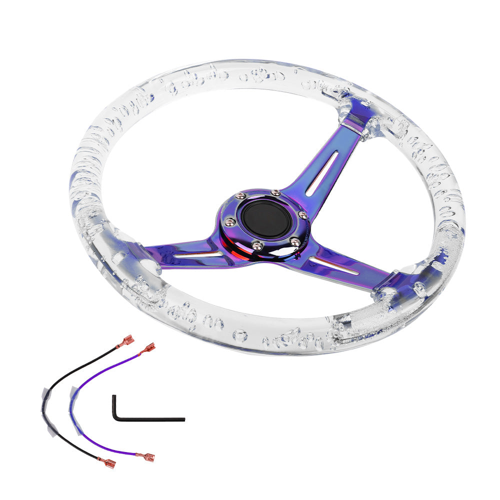 Brand New Universal 6-Hole 350mm Deep Dish Vip Clear Crystal Bubble Neo Spoke Steering Wheel