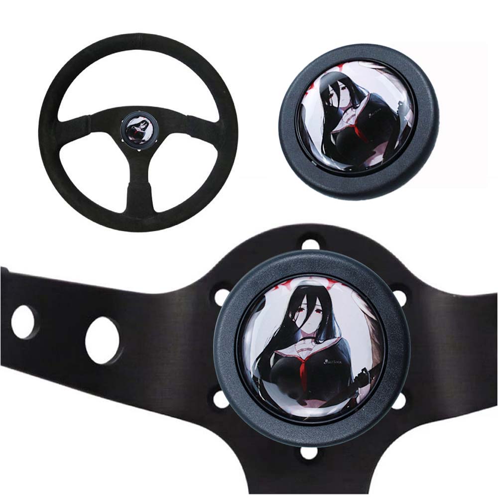 Brand New Universal Anime Hentai Car Horn Button Black Steering Wheel Center Cap