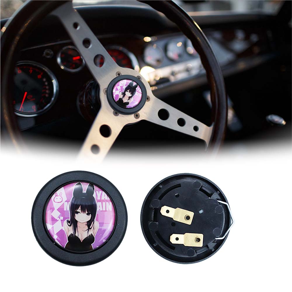 Brand New Universal Anime Hentai Car Horn Button Black Steering Wheel Center Cap