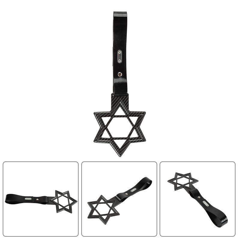 Brand New Hexagram Shaped Carbon Fiber JDM TSURIKAWA Subway Bus Black Handle Strap Charm Drift