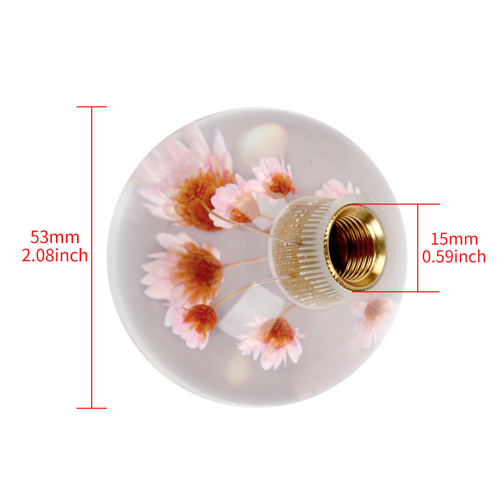 Brand New Universal Round Ball Crystal Clear Pink Flowers Manual Gear Shift Knob Shifter M8 M10 M12