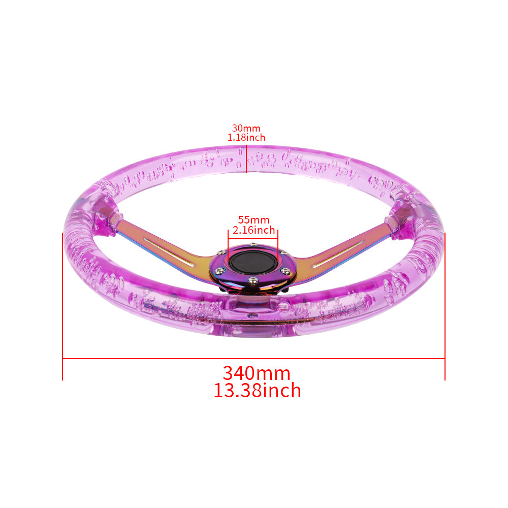 Brand New Universal 6-Hole 350mm Deep Dish Vip Purple Crystal Bubble Neo Spoke Steering Wheel