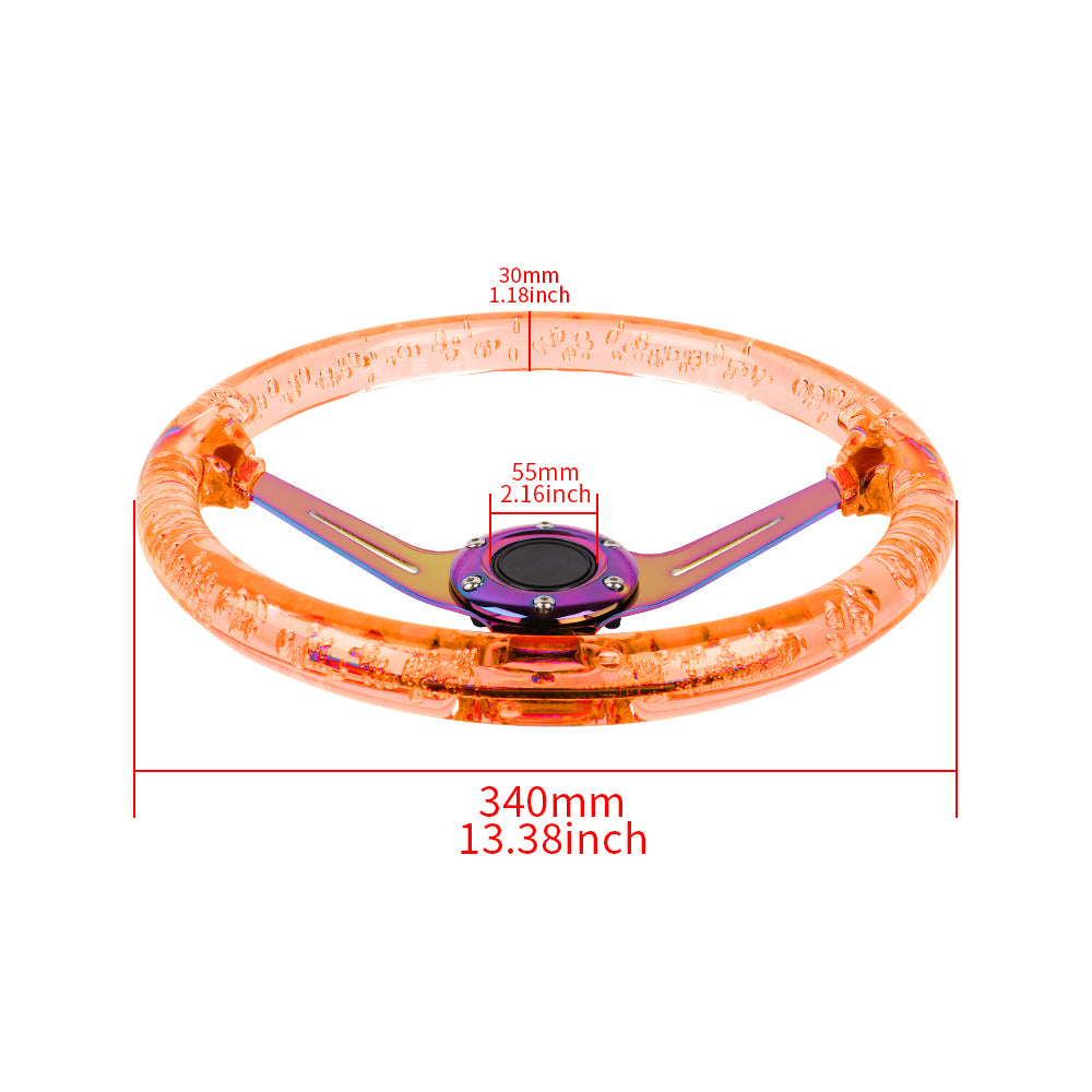 Brand New Universal 6-Hole 350mm Deep Dish Vip Orange Crystal Bubble Neo Spoke Steering Wheel